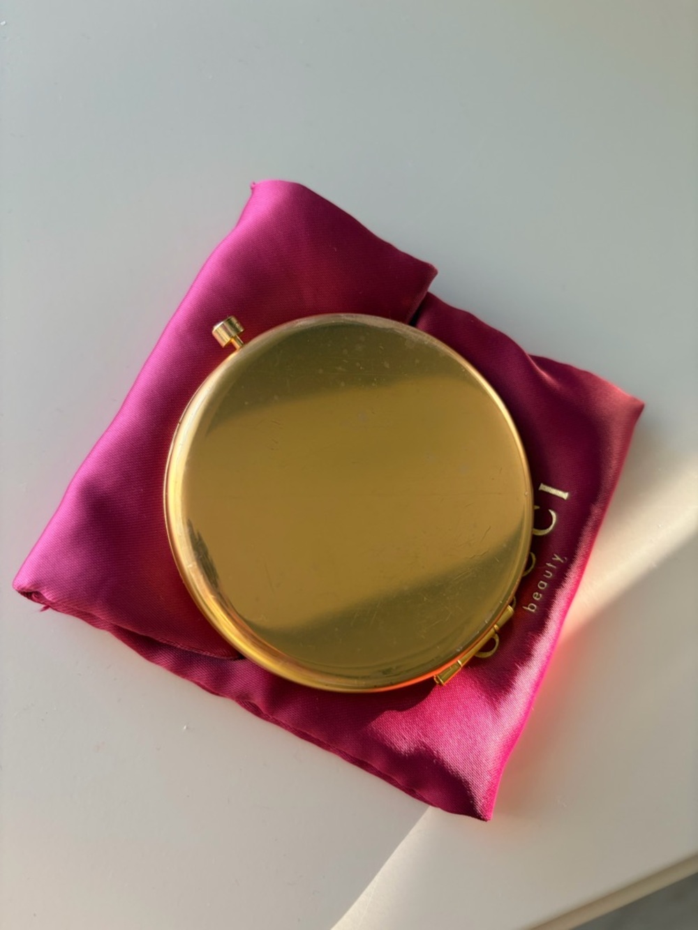 Gucci Gold-Trim Floral Compact Mirror with Blue, Pink, Green Accents - Picture 2 of 6
